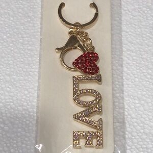 Gold Love Keychain with Red Heart Charm NWT